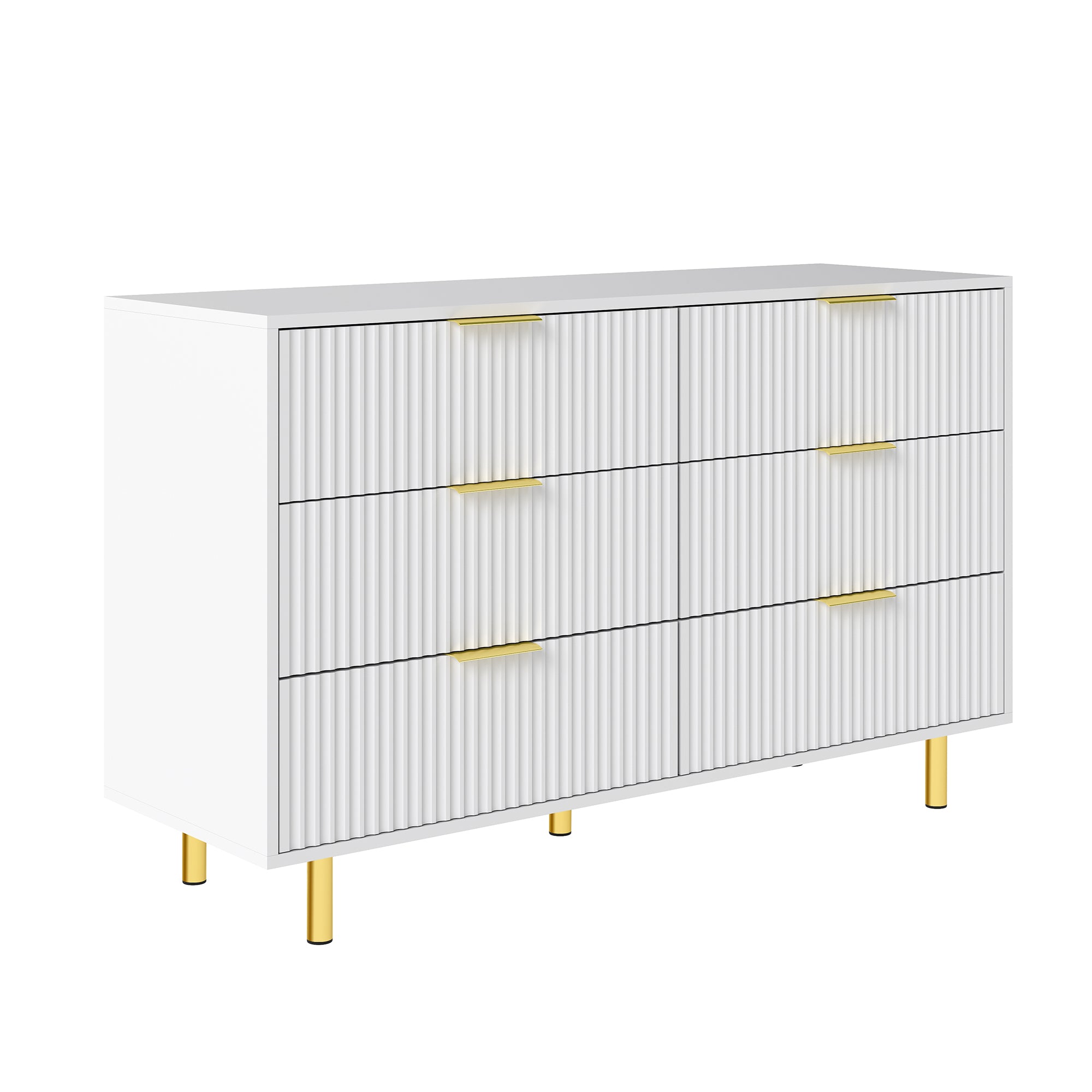 Modular Drawer Unit with 9 Drawers and Modern Sideboard Set, White and Gold