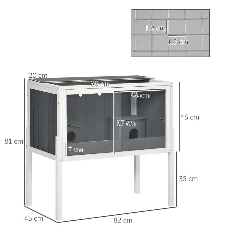 Hamster Cage, Dwarf Hamsters Gerbils Rutin Chicken with Shelf Two Huts, Grey
