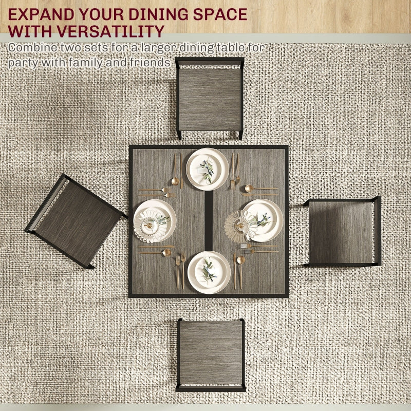 Dining Table and Chairs Set, Rectangular Space Saving Table and 2 Chairs, Steel Frame, Grey