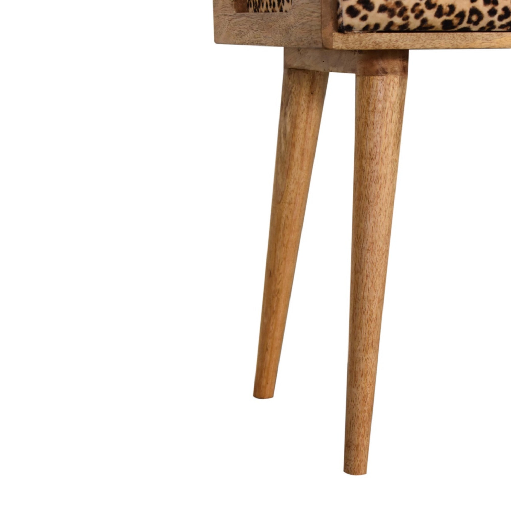 Solid Wood Footstool, Tray Style Upholstered Leopard Velvet, Light Brown