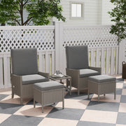 5 Piece Rattan Garden Furniture Set with Adjustable Armchairs and Glass Table, Dark Grey Wicker