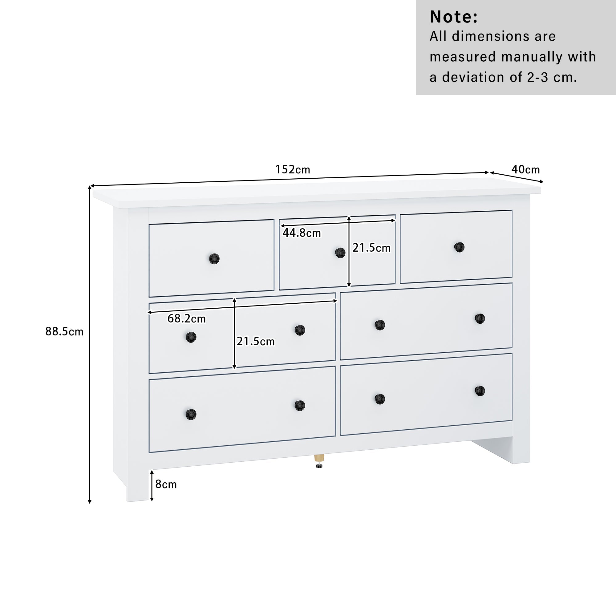 Dining Cabinet, Modern Minimalist 7-Drawer Buffet, White