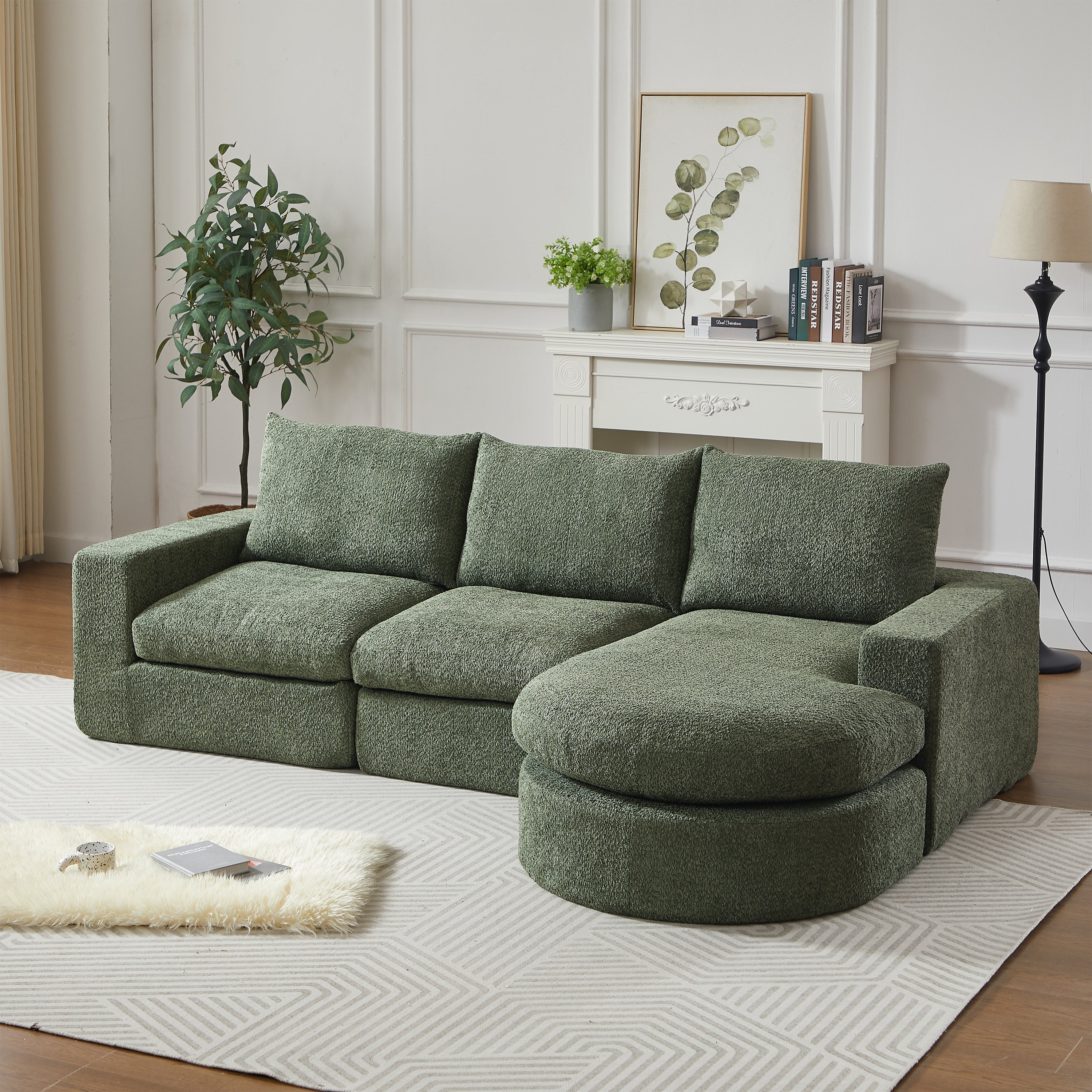 Chenille Sofa Modular L-Shaped Chaise Lounge - No Assembly