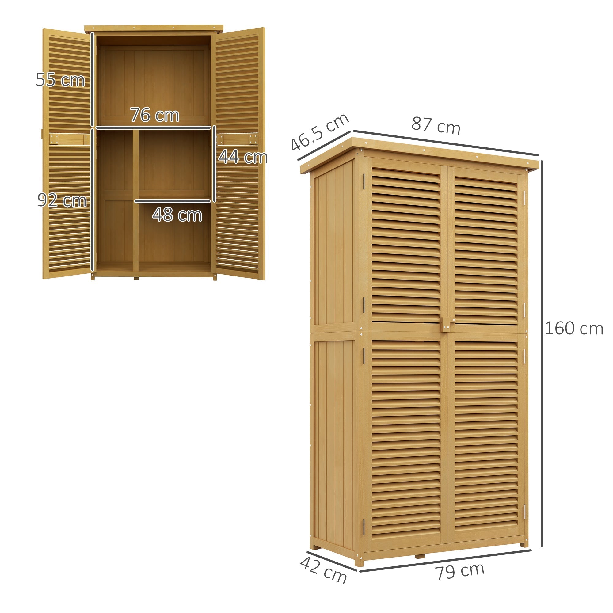 Garden Shed/Tool House, Asphalt Roof Louvered Door 4 Compartments, Wooden Light Yellow