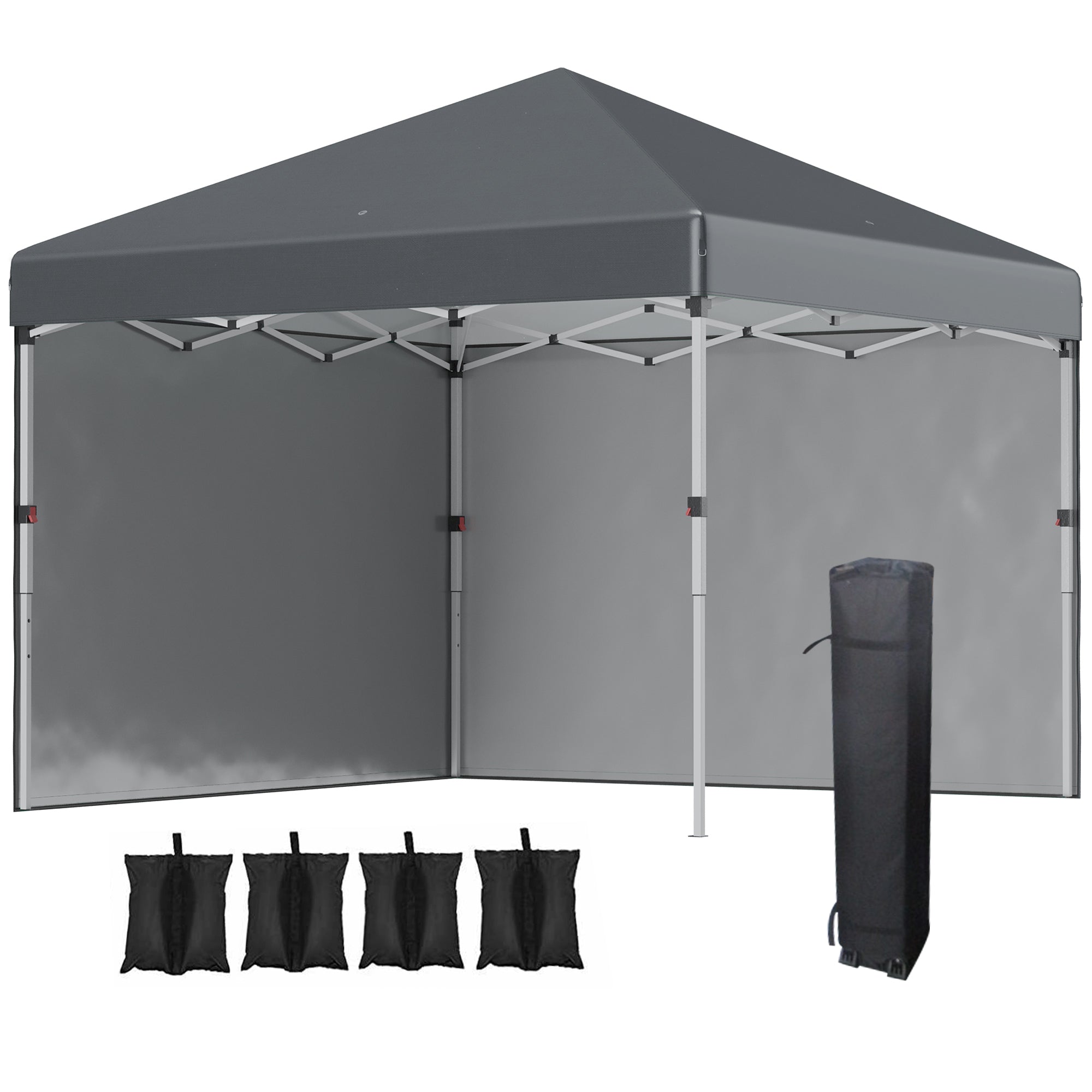 Pop Up Gazebo 3 x 3 (M), UPF 30+, 2 Sidewalls, Leg Weight Bags, Wheeled Bag, Height Adjustable, Dark Grey