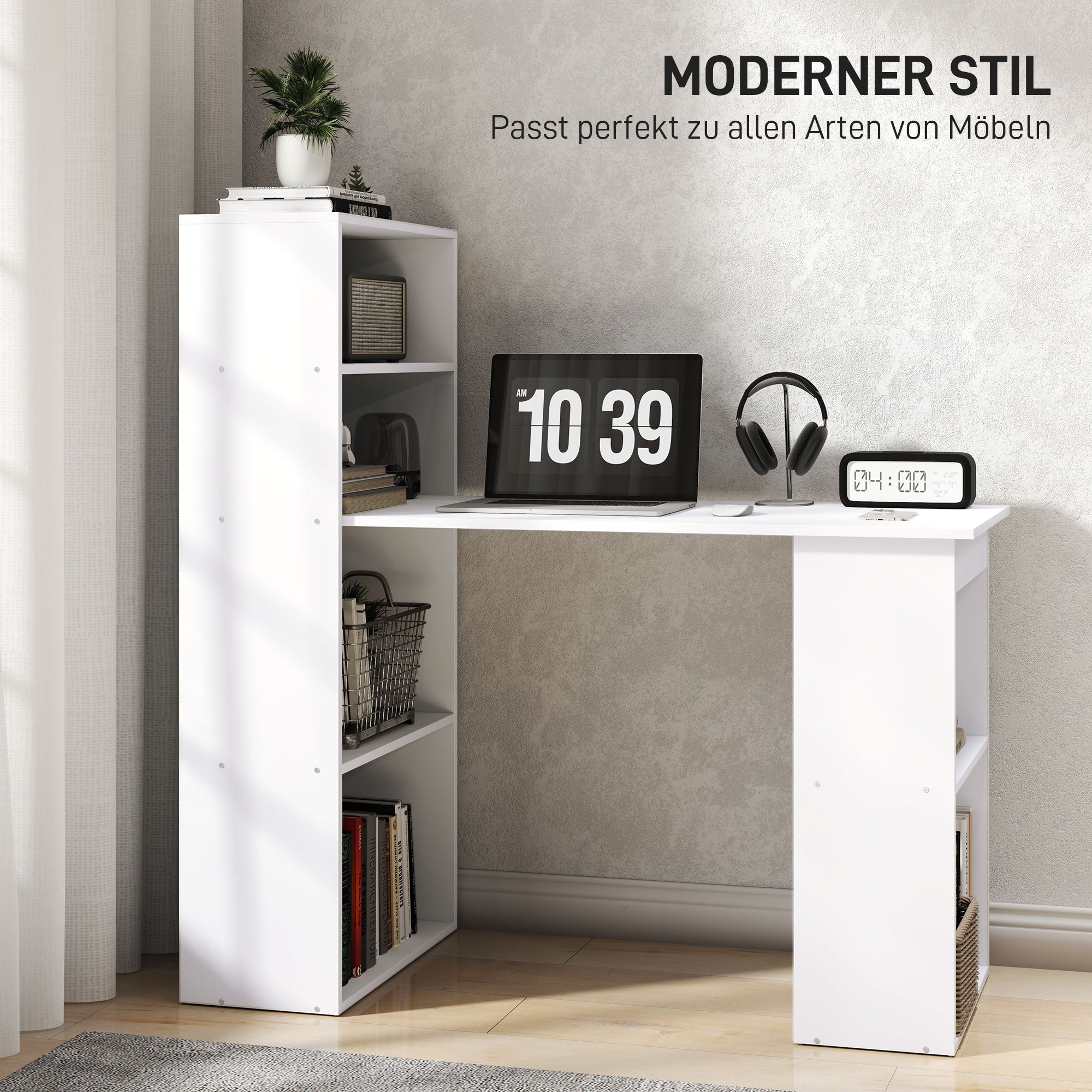Desk, 120x55cm with Shelf, Multi-Purpose Computer/Work Table, White