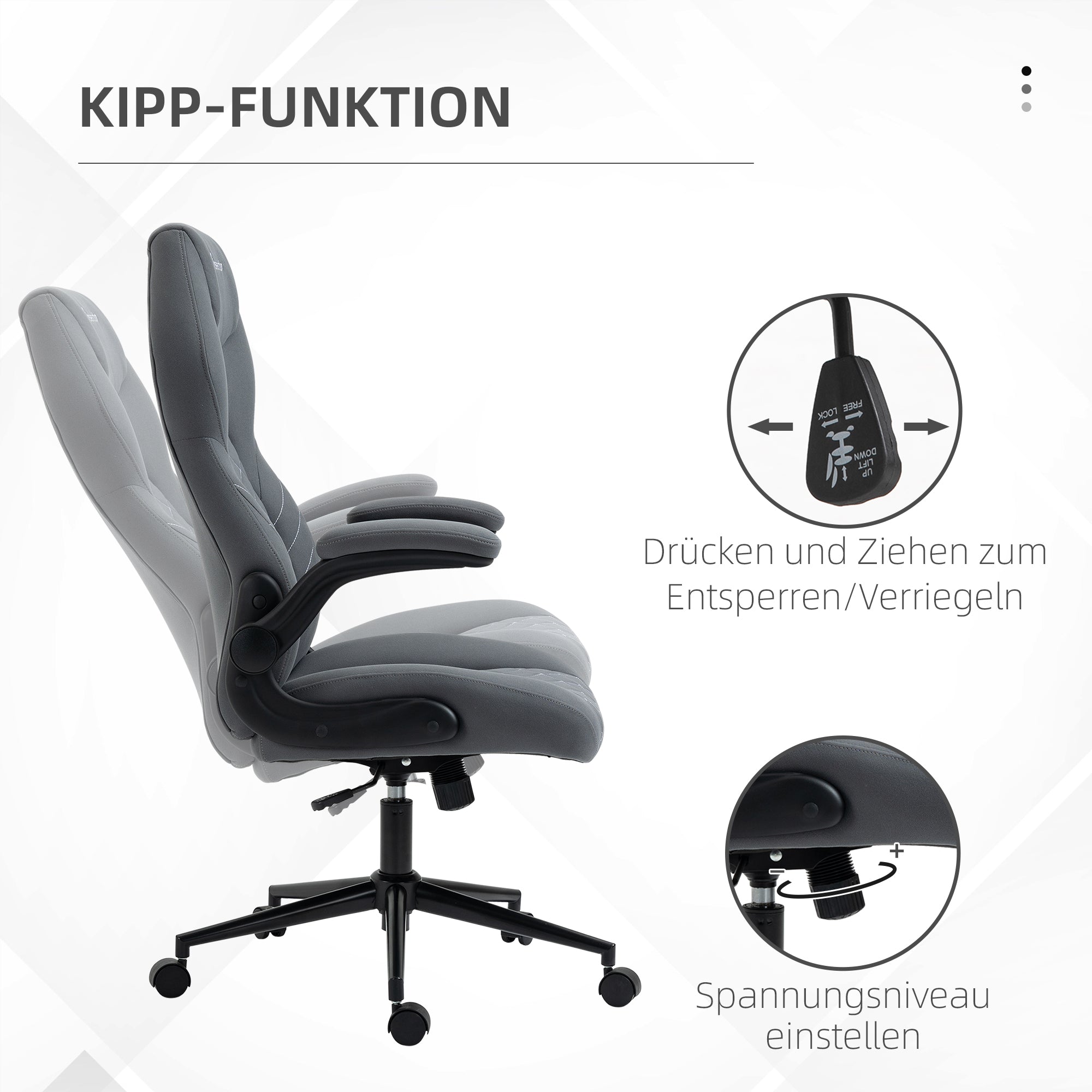 Vinsetto Ergonomic Office Chair, Rocking, Adjustable Armrests, Swivel, Fabric