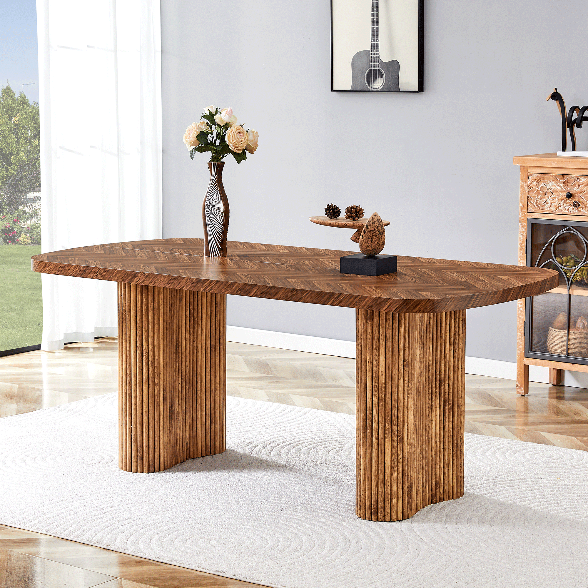 Dining Table Arched Pedestal Support 180x90cm - Walnut