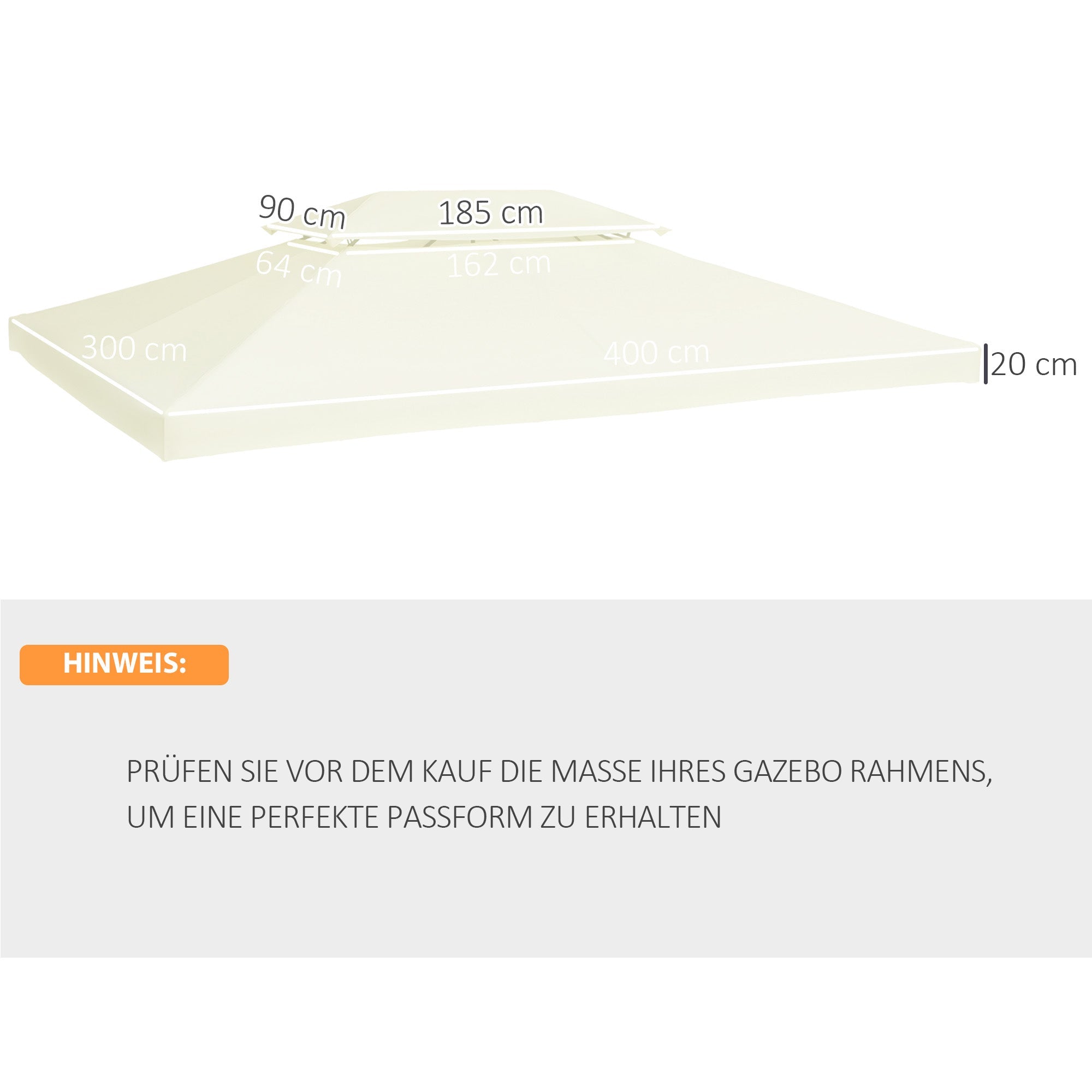 Replacement Roof for Metal Gazebo 4x3m with Leakage Opening - Cream-White Polyester