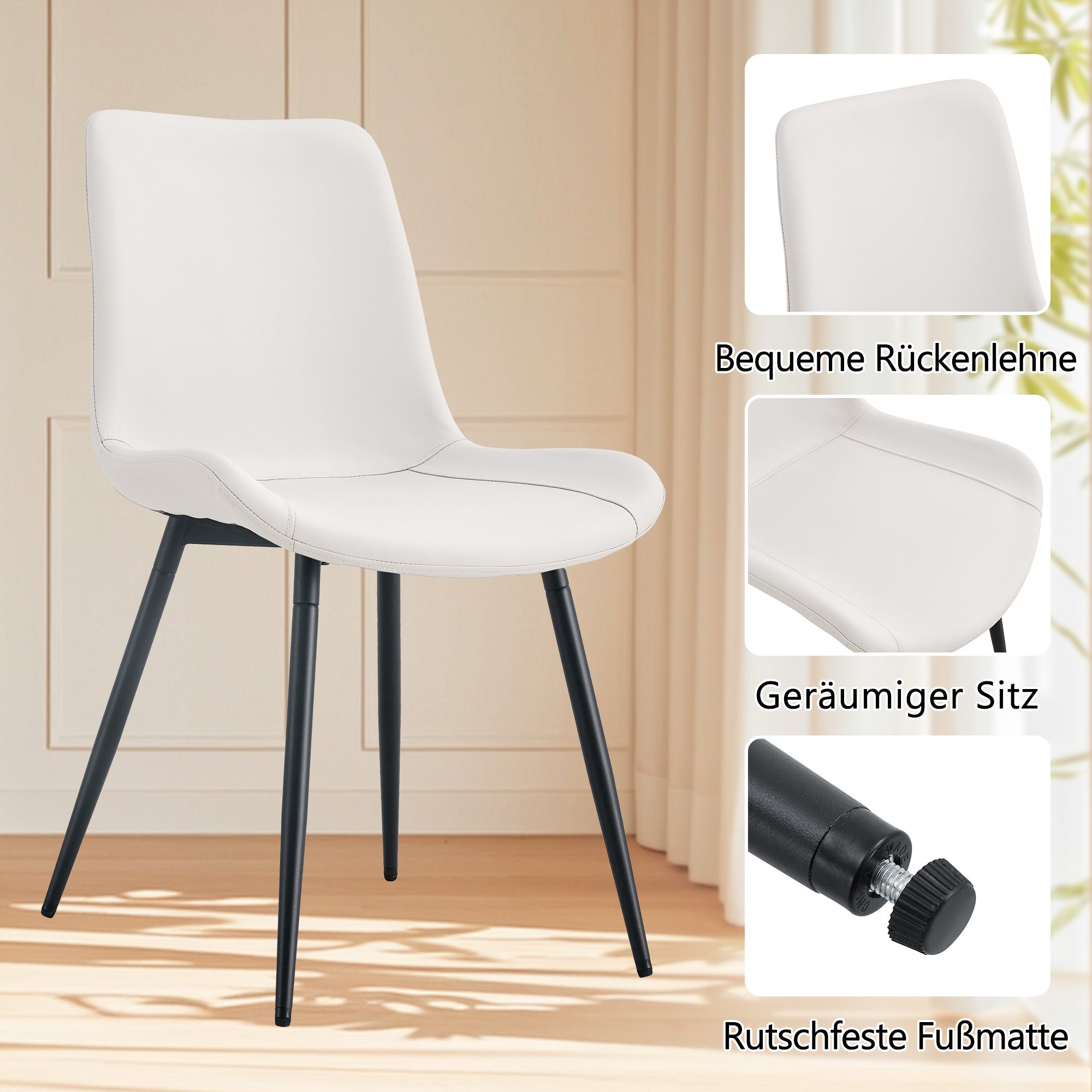 Round Dining Table Set Minimalist 100cm with 4 PU Chairs - Black Wood Look/White
