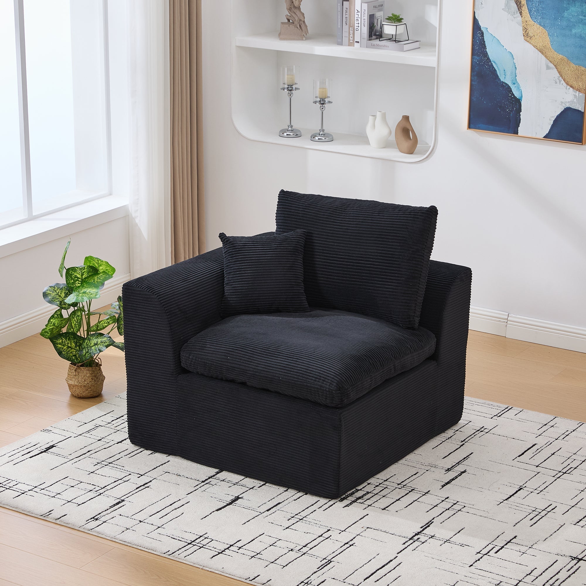 Nordic Style Single-Seater Armchair with Cushions - Fabric