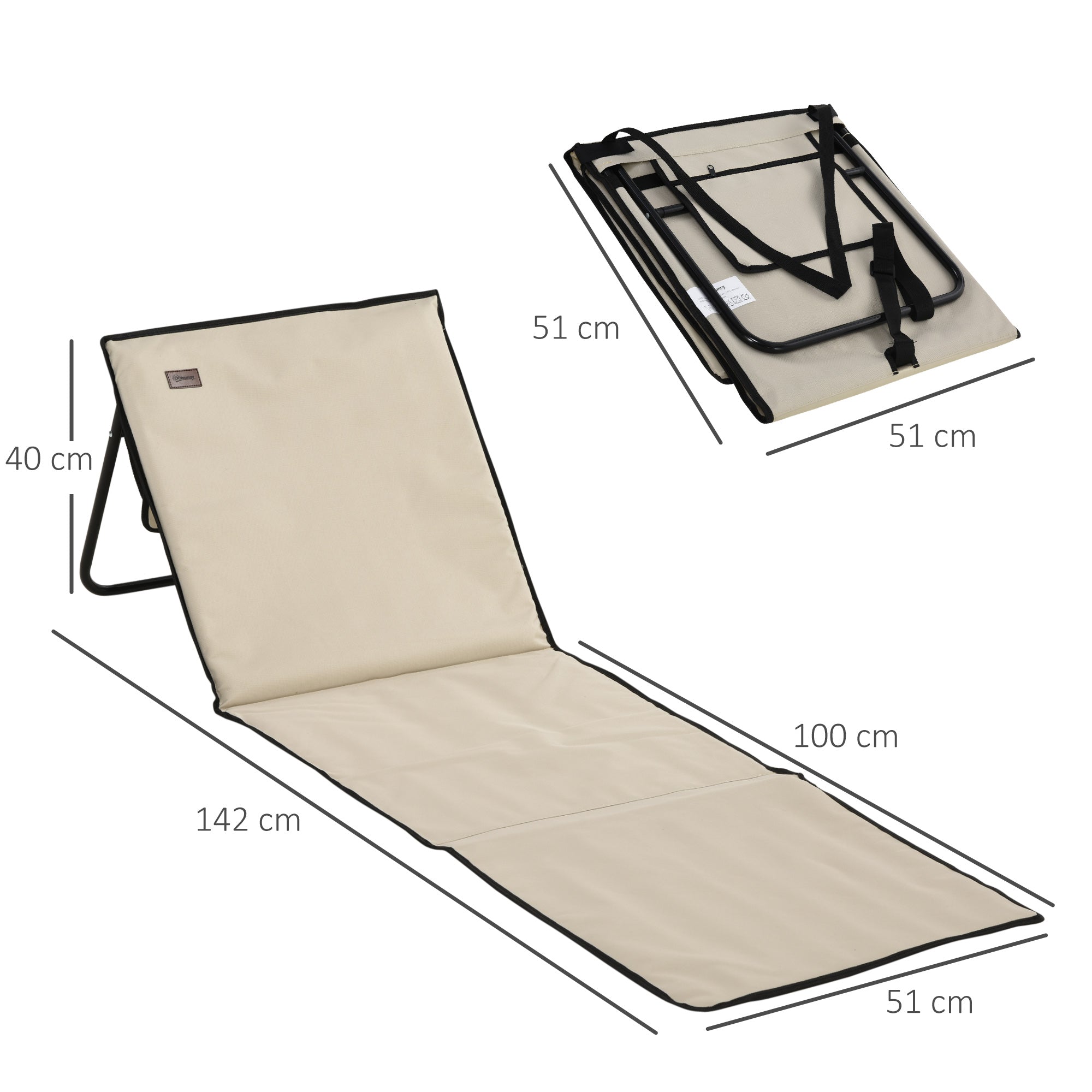 Set of 2 Foldable Beach Mats and Sun Loungers, Adjustable with Carrying Bag and Pocket, Steel/Oxford Fabric