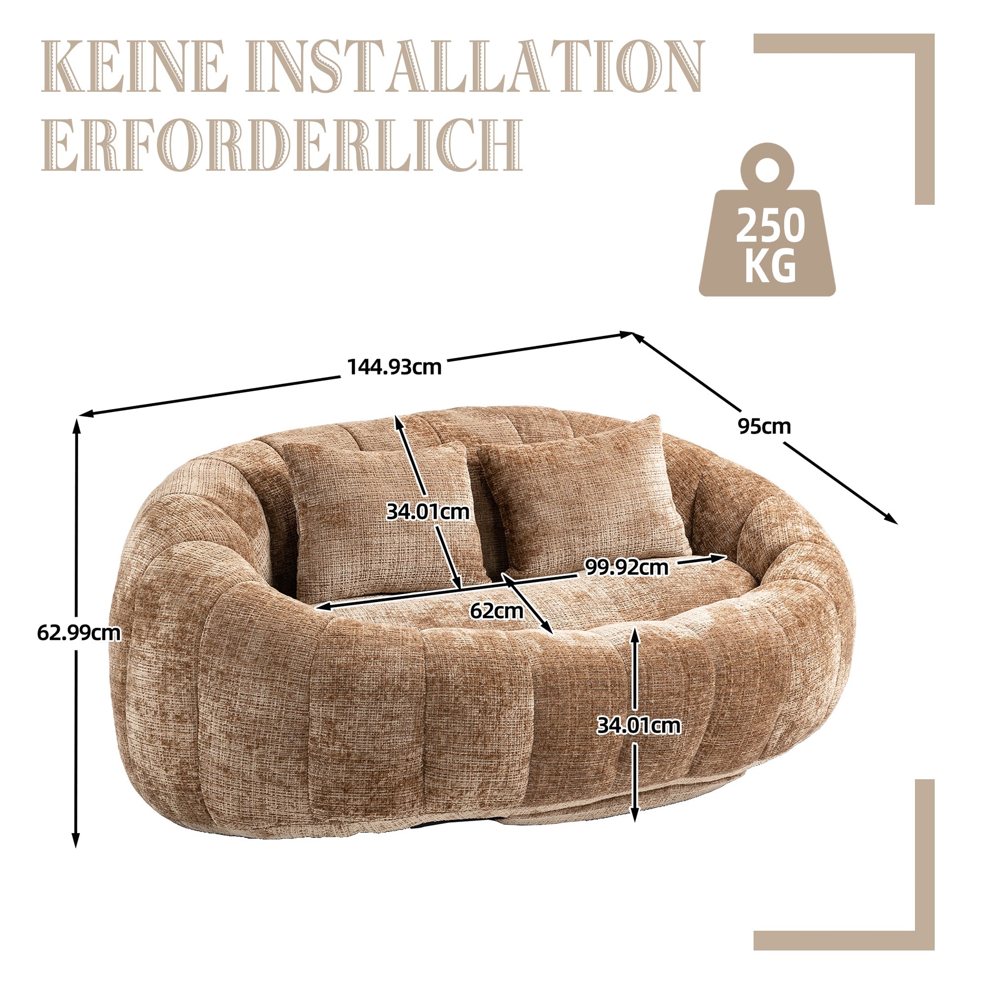 Bean Bag Sofa Lounger High Back for Adults and Kids, Indoor/Outdoor - Coffee Chenille