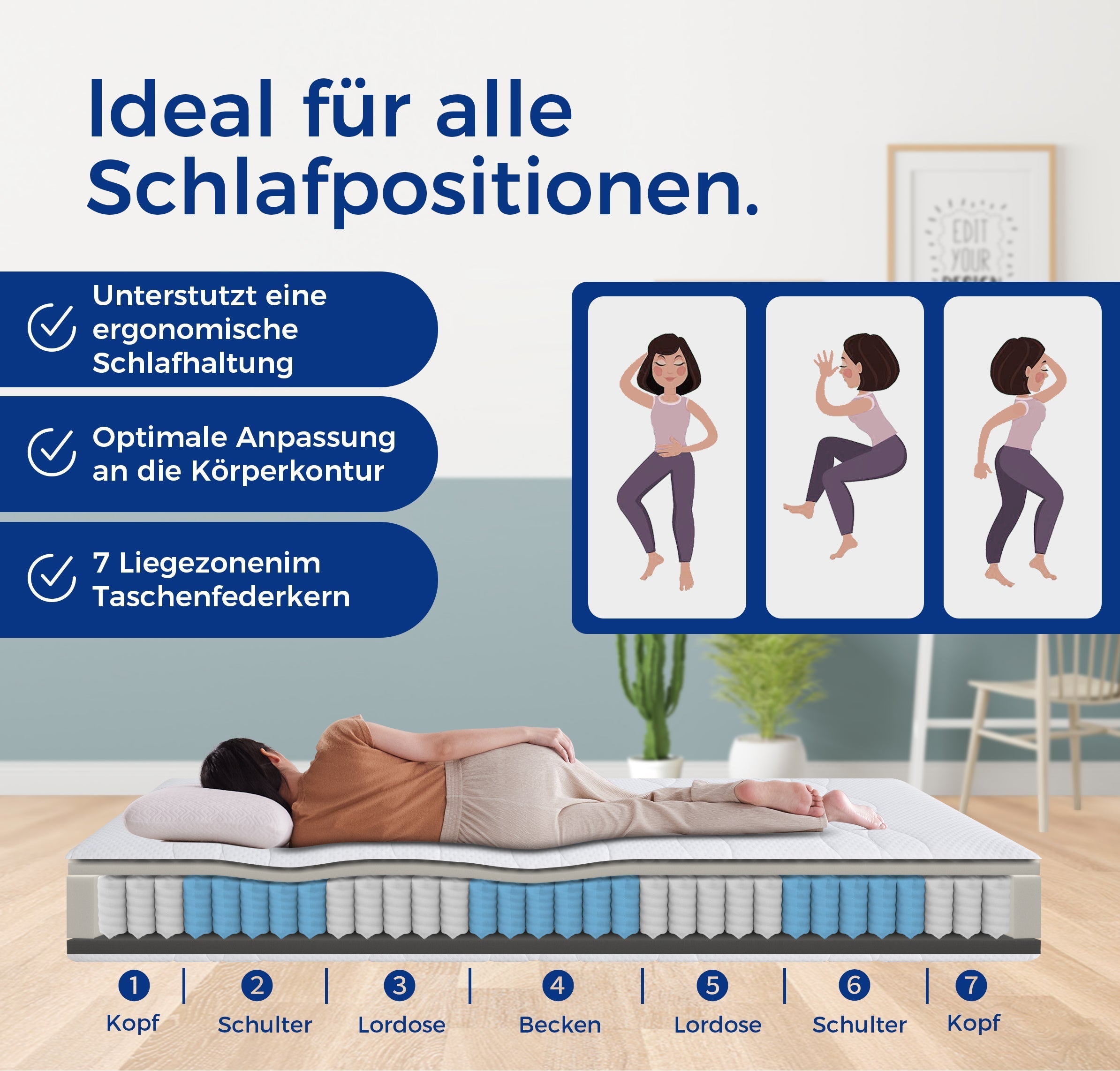 Mattress Pocket Spring H3 7-Zone 180x200cm Oeko-Tex Certified 20cm Height
