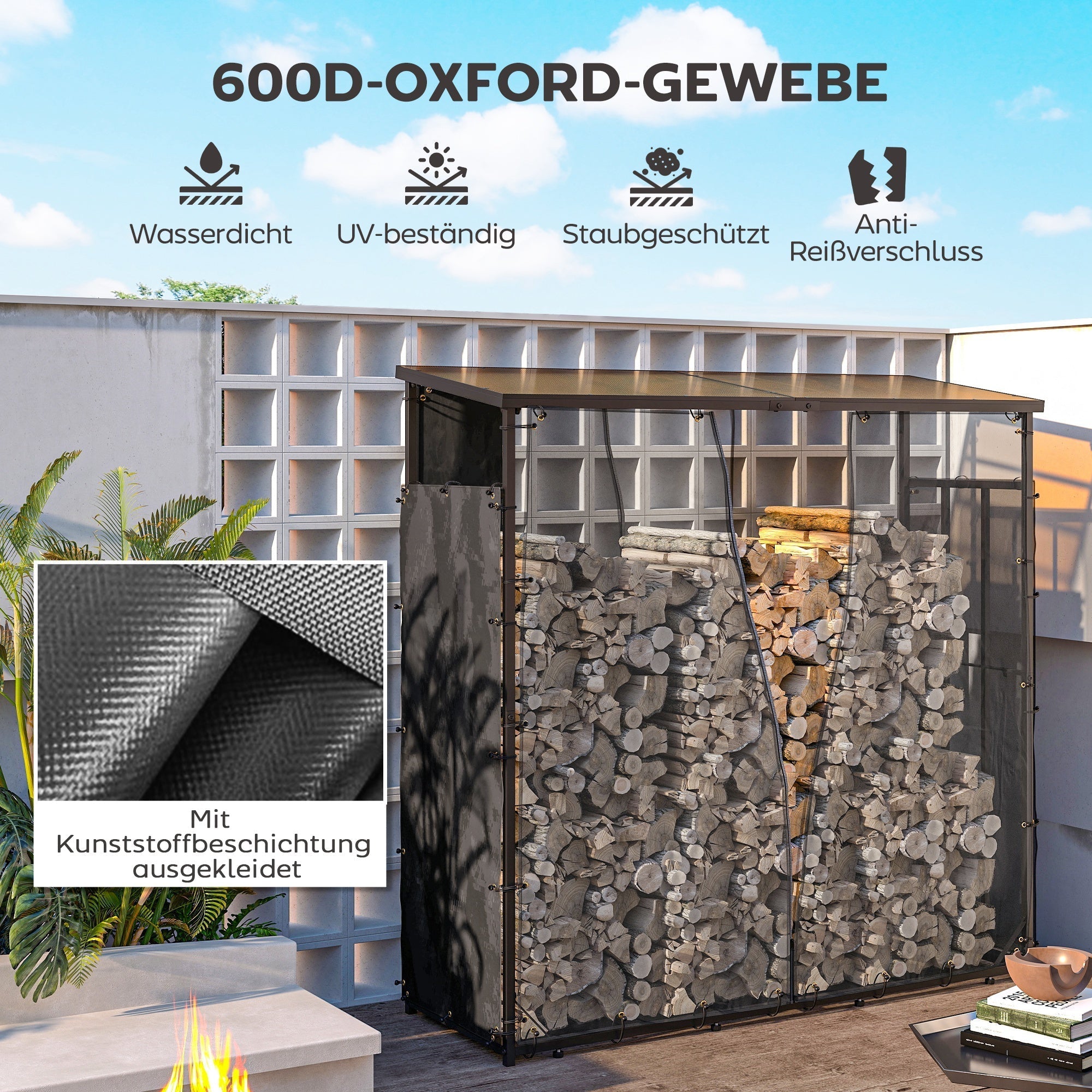 Firewood Rack Covers, Set of 2, Waterproof 600D Oxford, Black