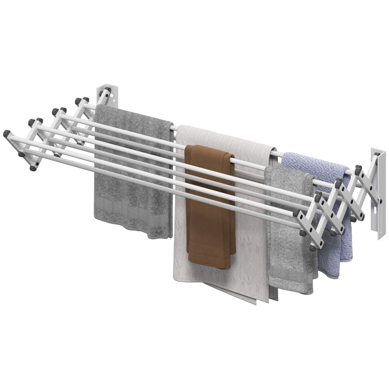 Clothes Airer, Wall Mounted Extendable Drying Rack, 8 Rods, Silver Aluminum