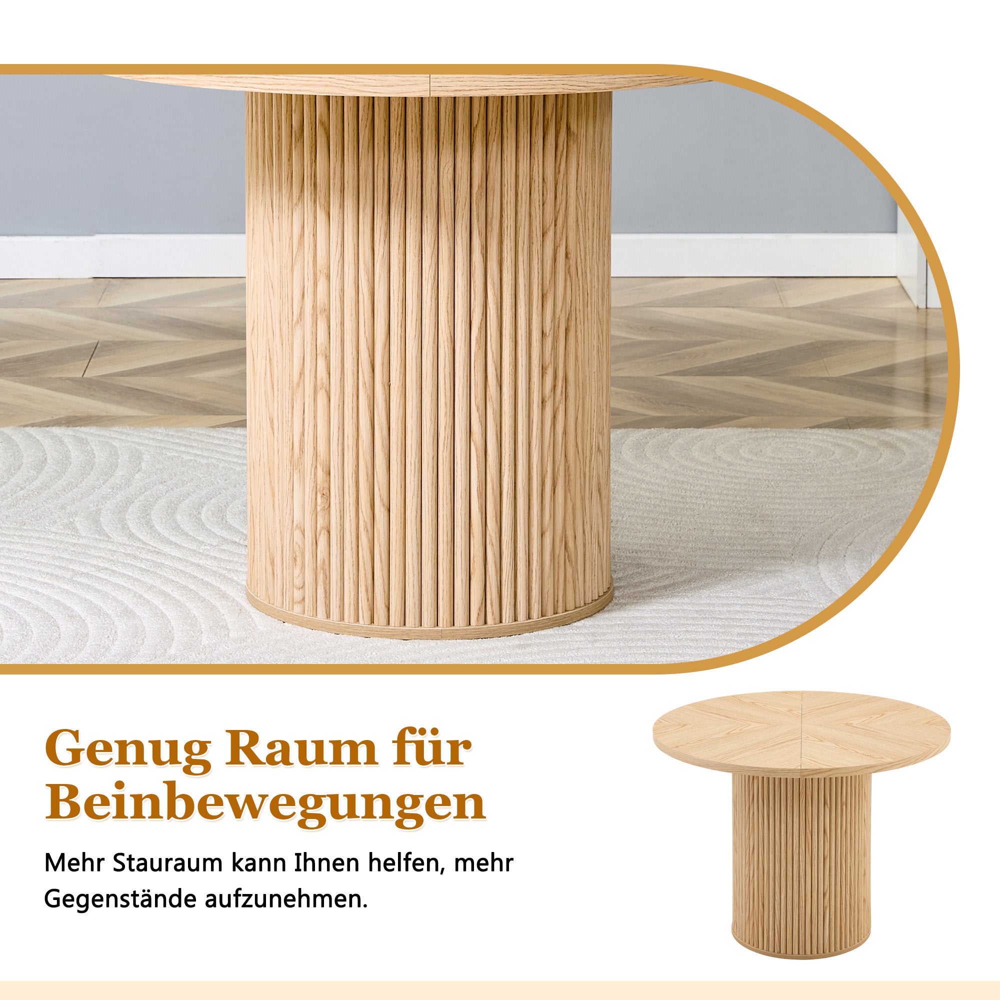Round Dining Set 100cm MDF Table 4 Chairs - Light Wood Look/Black Faux Leather