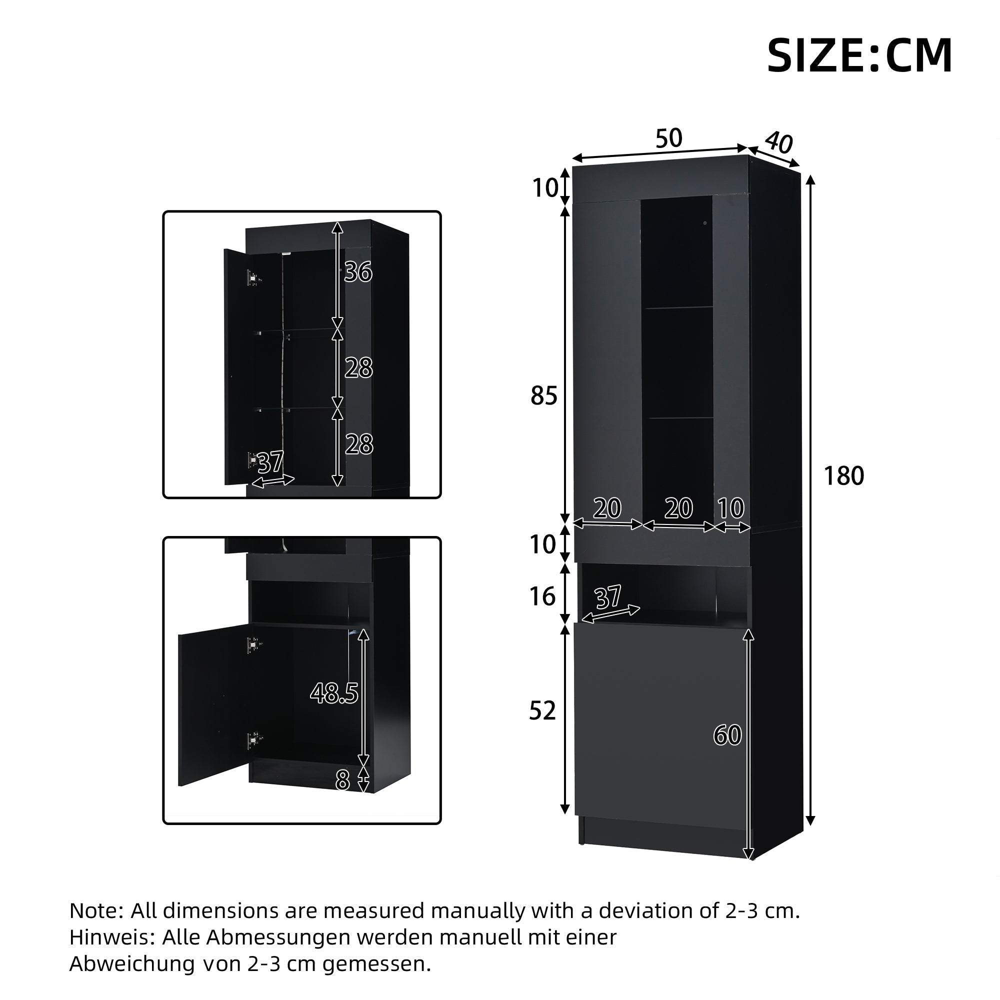 Display Cabinet LED Freestanding Storage - Black