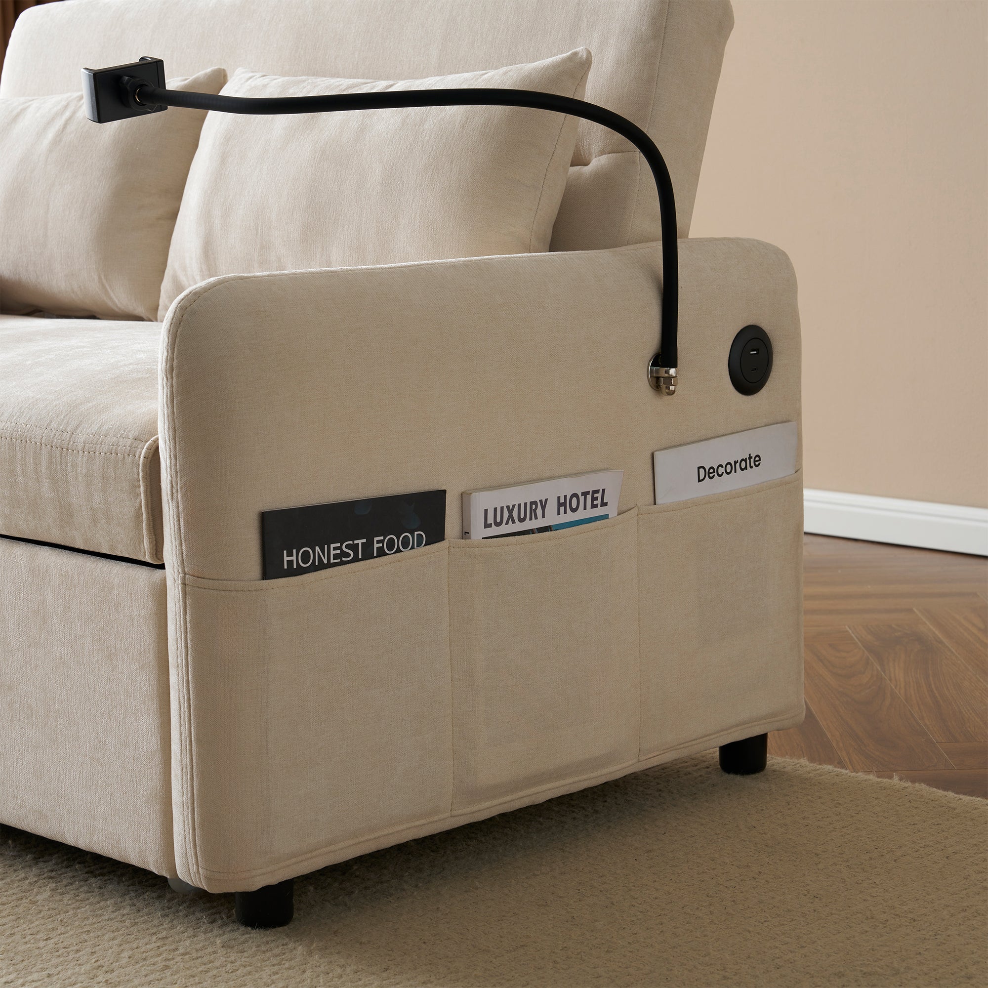 Sofa Bed, Modern Double Folding with Adjustable Backrest, USB Charging, Multifunctional