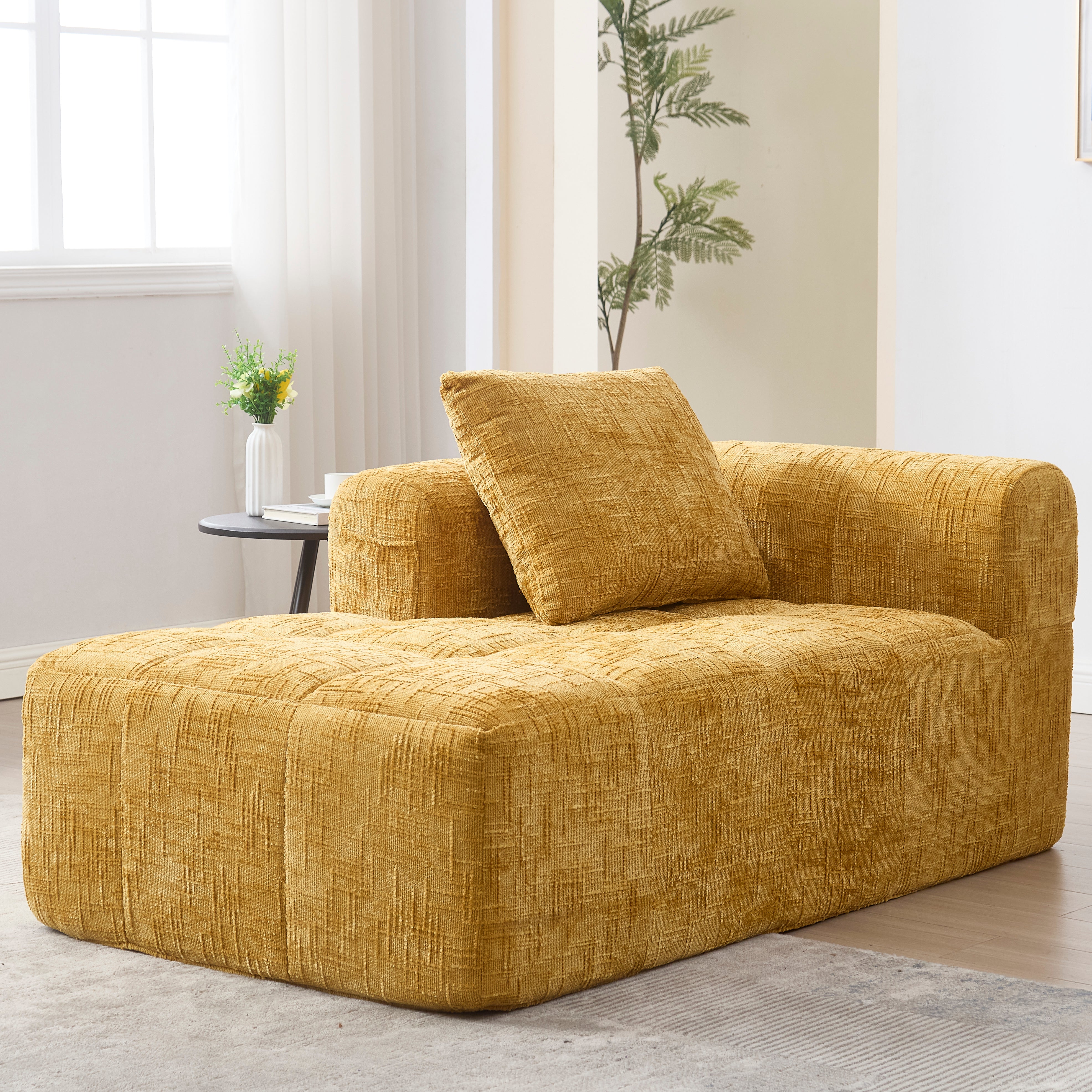 Chaise Longue Sofa, Soft with Side Pockets, No Assembly, Yellow