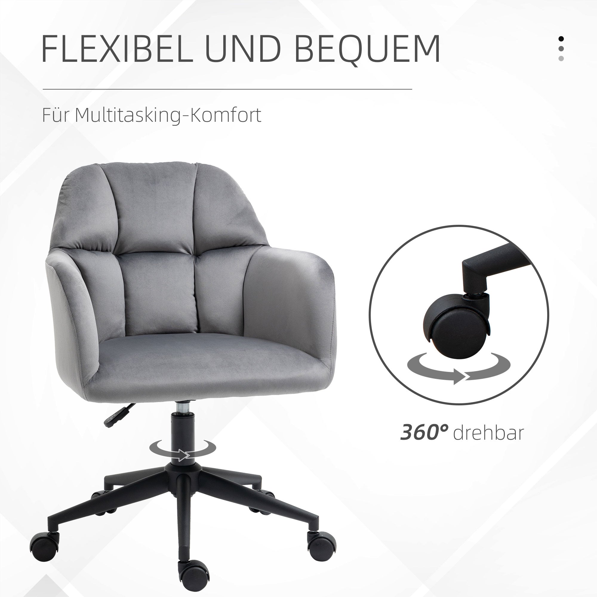 Office Chair, Modern Swivel Height Adjustable Armrest, Velvet Gray