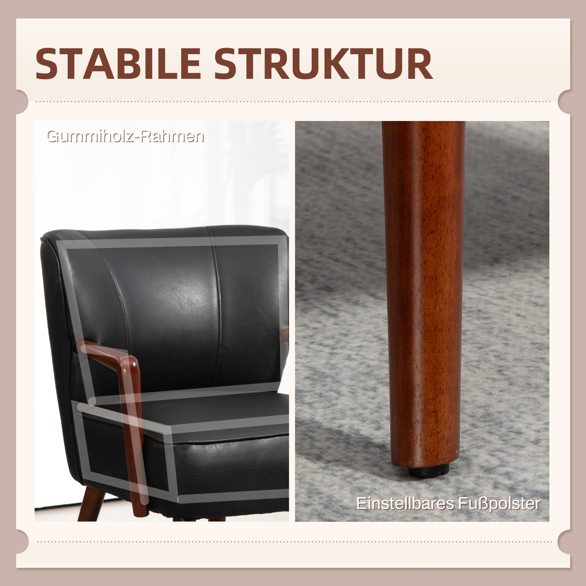 Loungesessel, Armlehnen, Holzbeine, Kunstleder