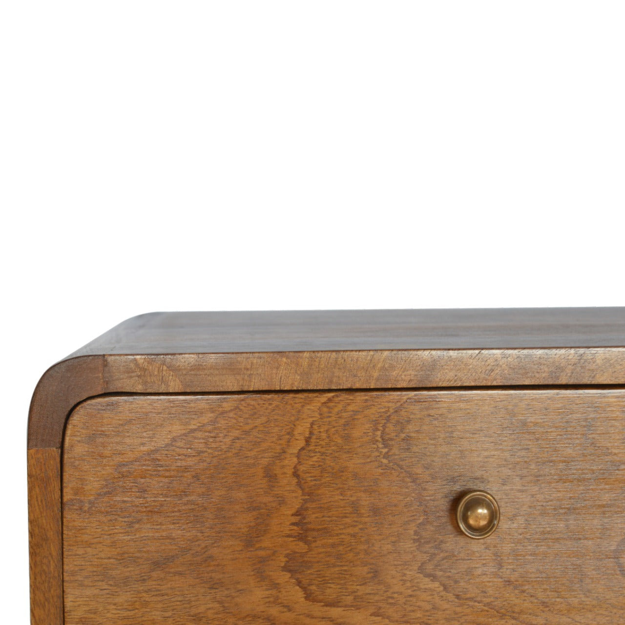 Solid Wood Bedside, Floating Curved 2 Drawers, Dark Brown