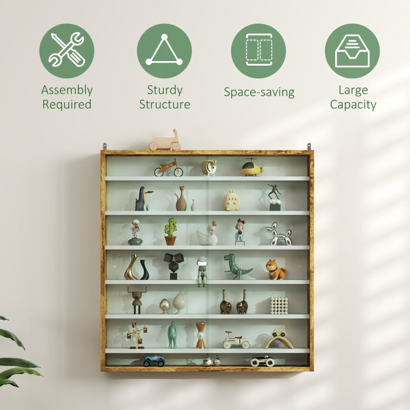 Six Shelf Display Cabinet with Glass Doors, Brown