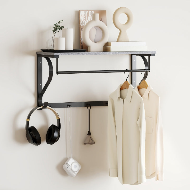 Wandgarderobe, 5 Haken mit Ablagefach, Grau