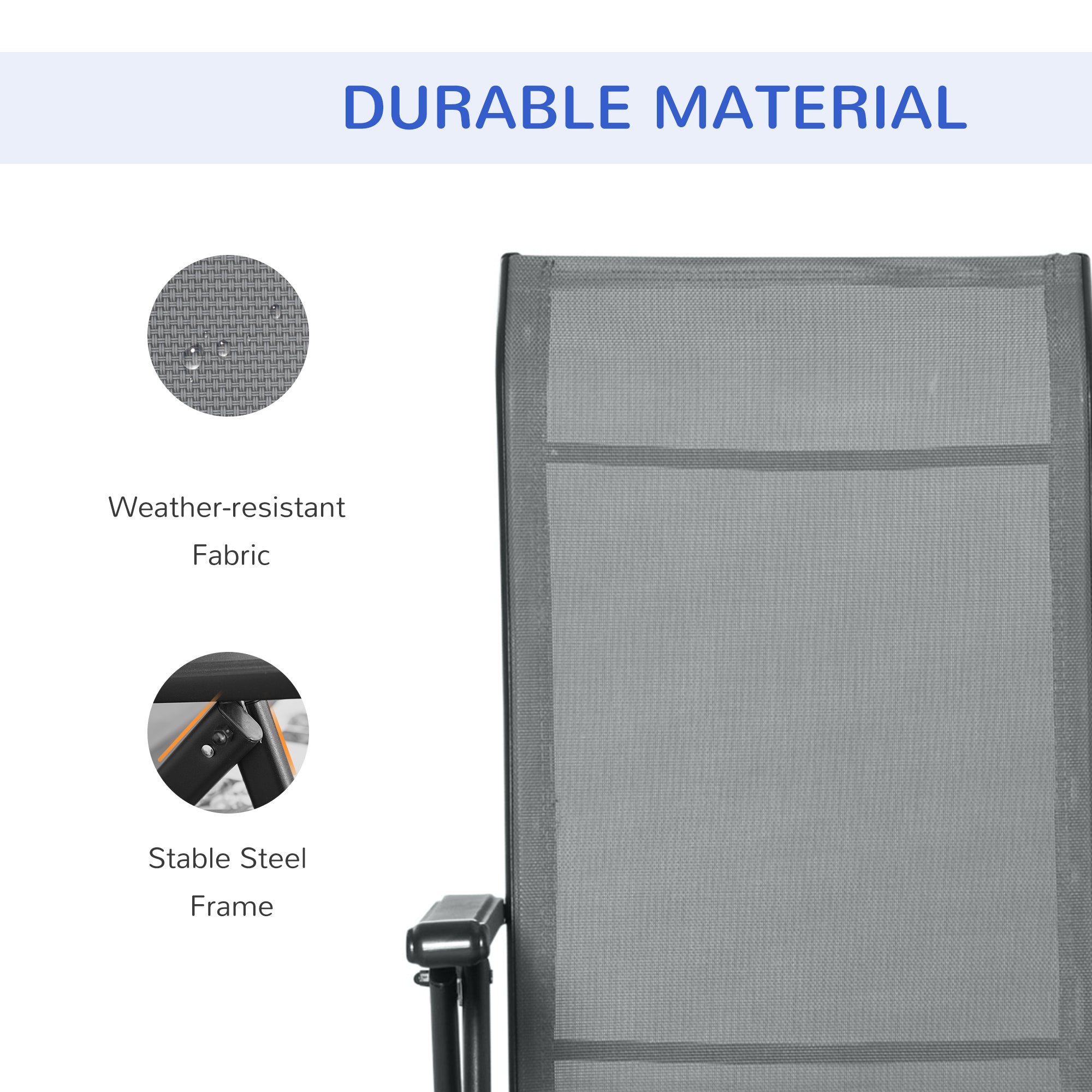 Set of 2 Outdoor Sun Lounger 10-Position Adjustable Reclining Chairs with Footrest, Texteline Grey