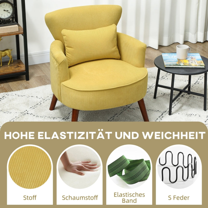 Modern Armchair Upholstered Lumbar Cushion Rubberwood Legs - Yellow