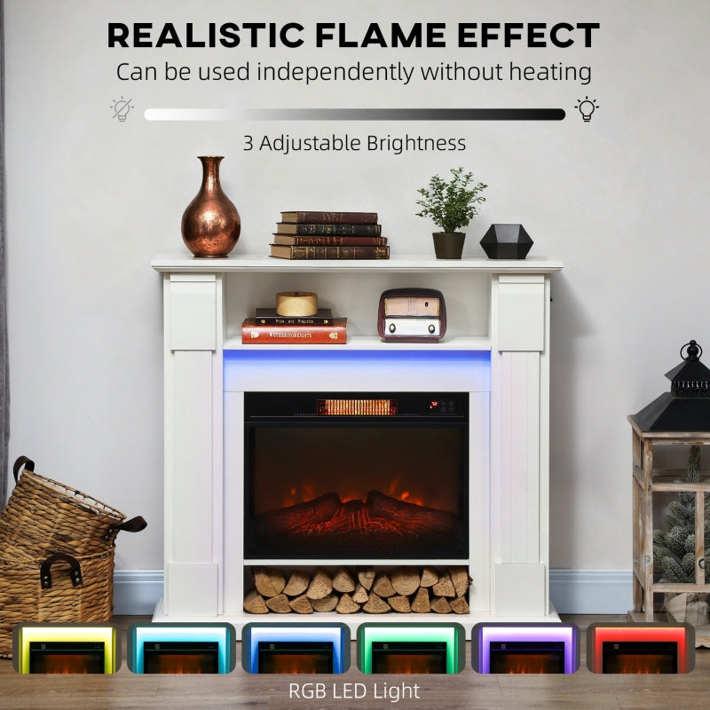6142 BTU Fireplace and LED Mantel, 17-27°C Thermostat, White