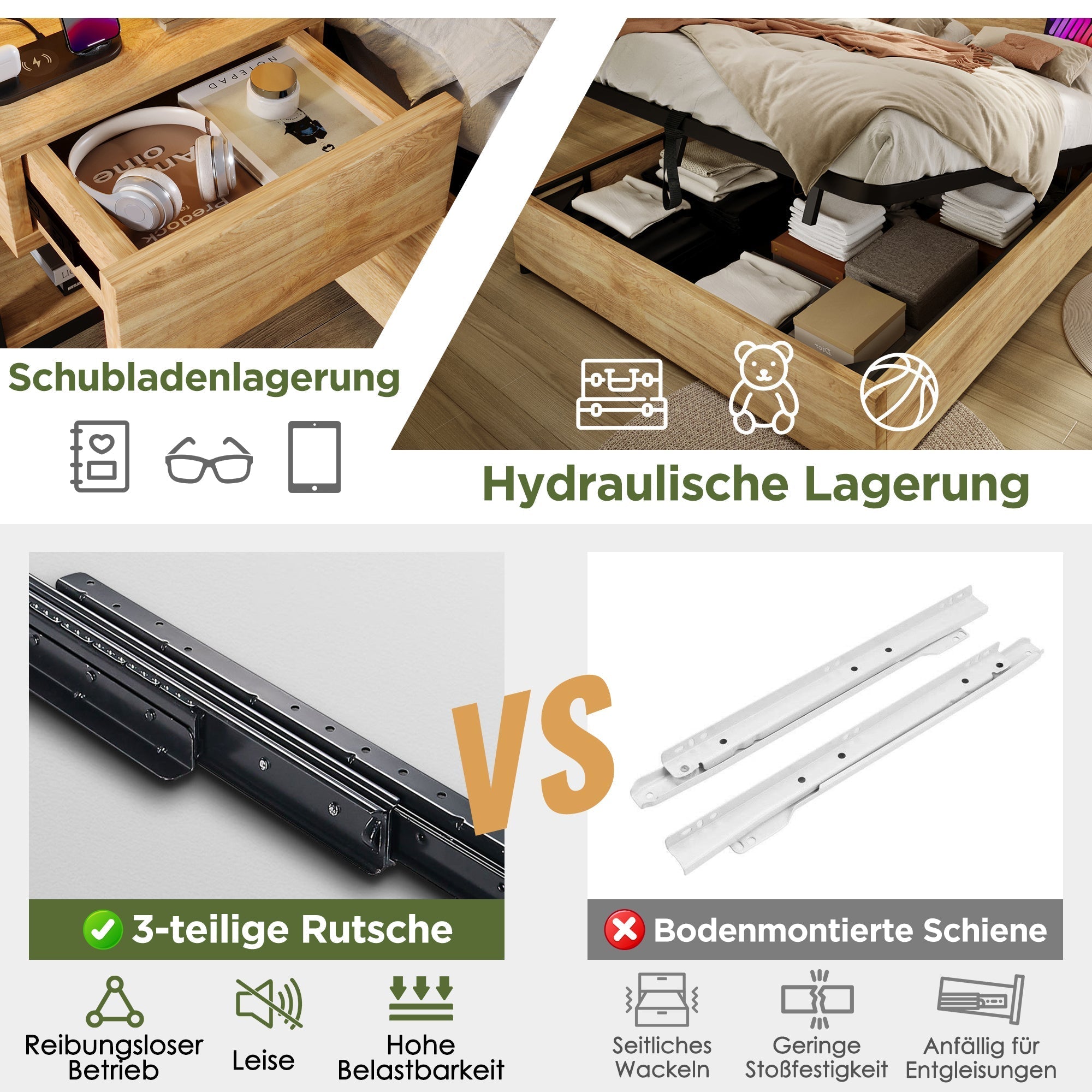 Wooden Double Bed 160×200cm Hydraulic Storage Headboard USB Charging Oak Color