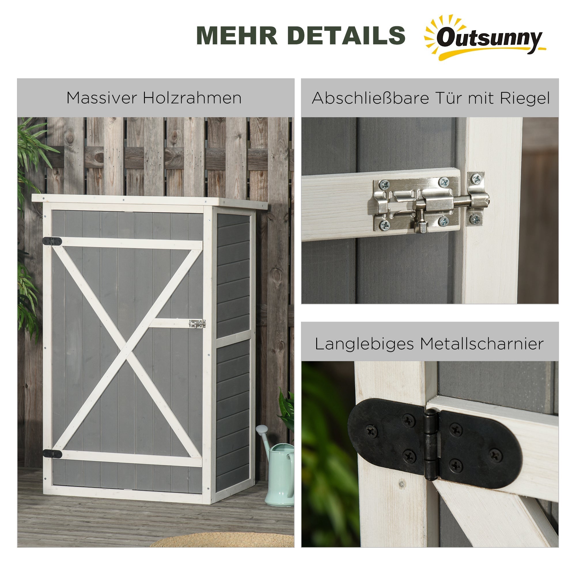Garden Shed Tool Shed with Shelves Fir Black/Grey/White