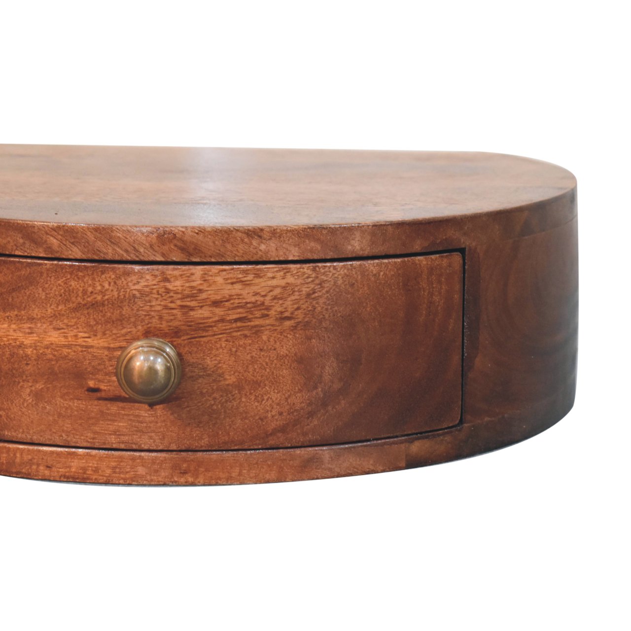 Solid Wood Bedside, Wall Mounted Rounded 1 Drawer, Dark Brown