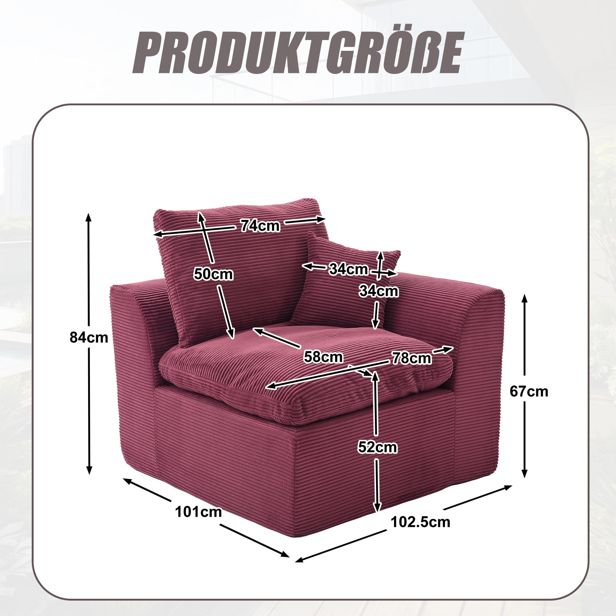 Modern Single-Seater Sofa Armchair Nordic Minimalist with Cushion - Fabric