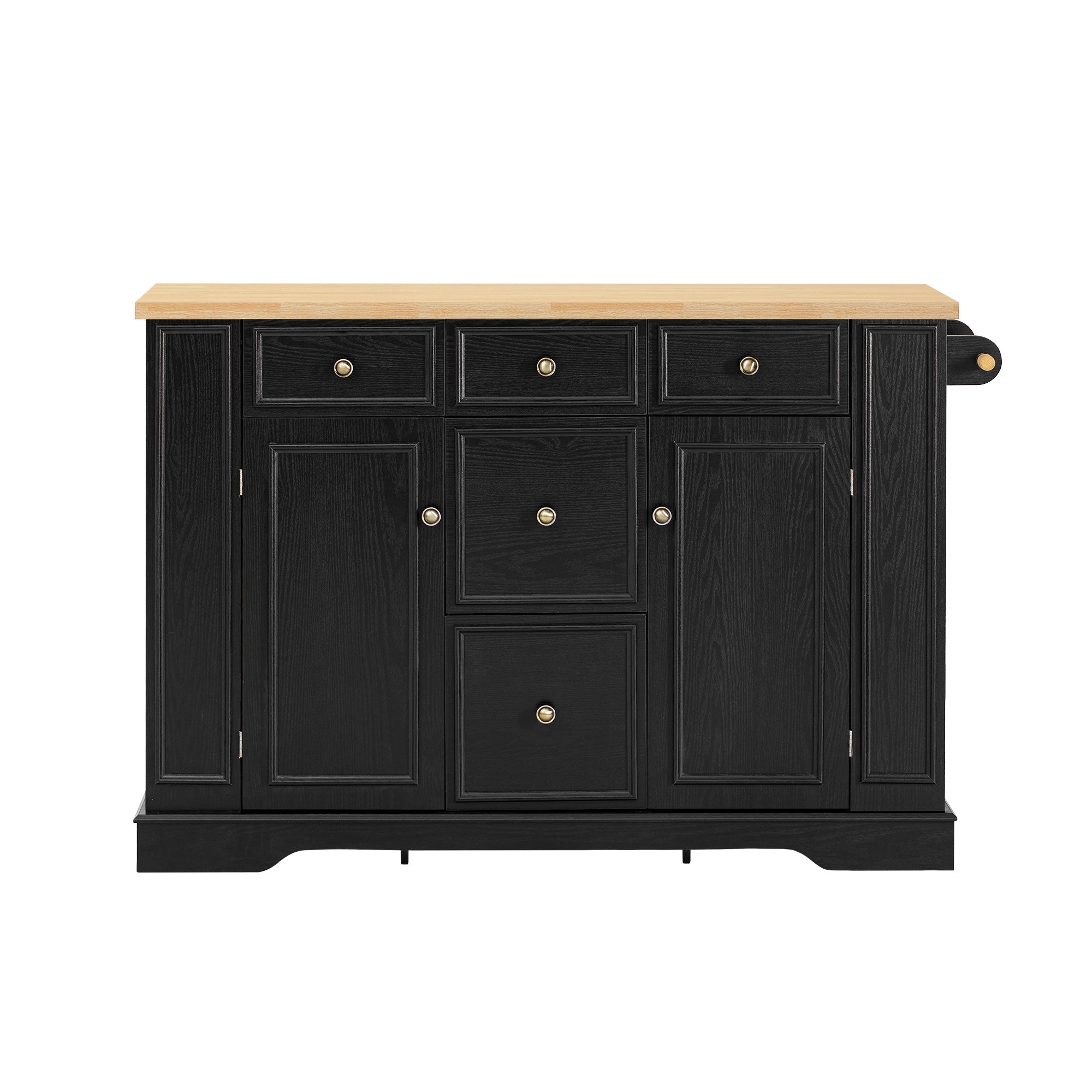 Extendable Kitchen Island with Drawers, Shelves & Power Strips - Black