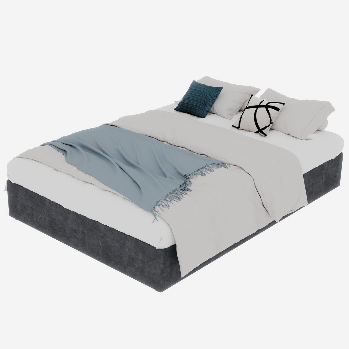 Bed Frame 160x200cm Minimalist Gas Lift Rods, Dutch Velvet Gray