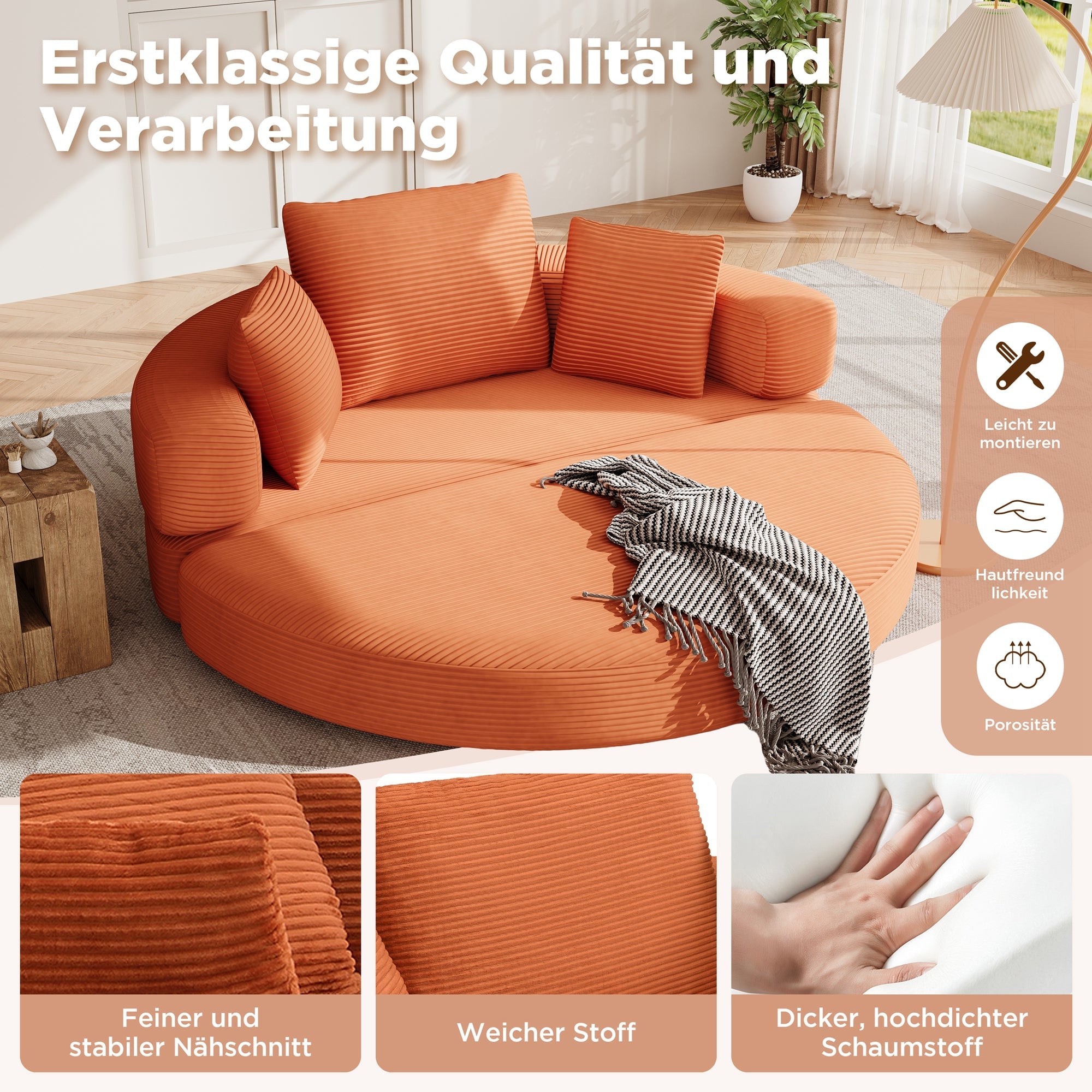 Multifunctional Sofa Bed, Fold-Out Modular Oval Bed, Corduroy