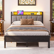 Bed Frame 140x190cm, Smart LED Lights, USB Charging Headboard, Metal