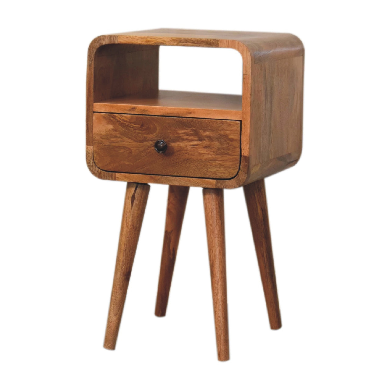 Solid Wood Mini Bedside, 1 Drawer and Open Slot, Brown