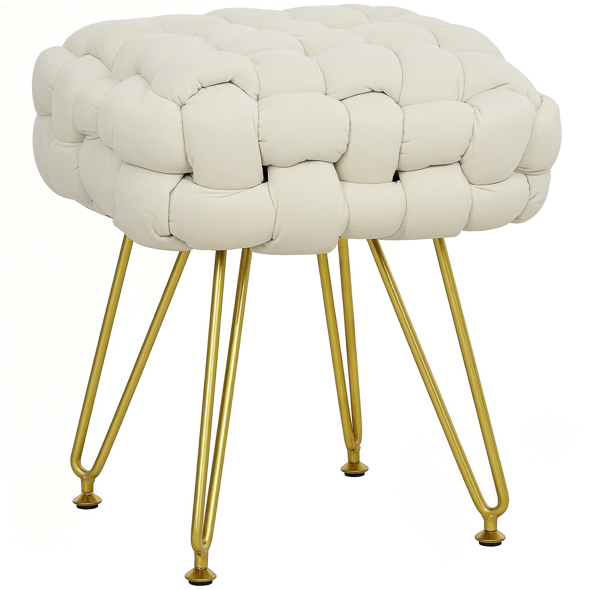 Footstool Bold Woven Square Seat Velvet-Feel, Cream White