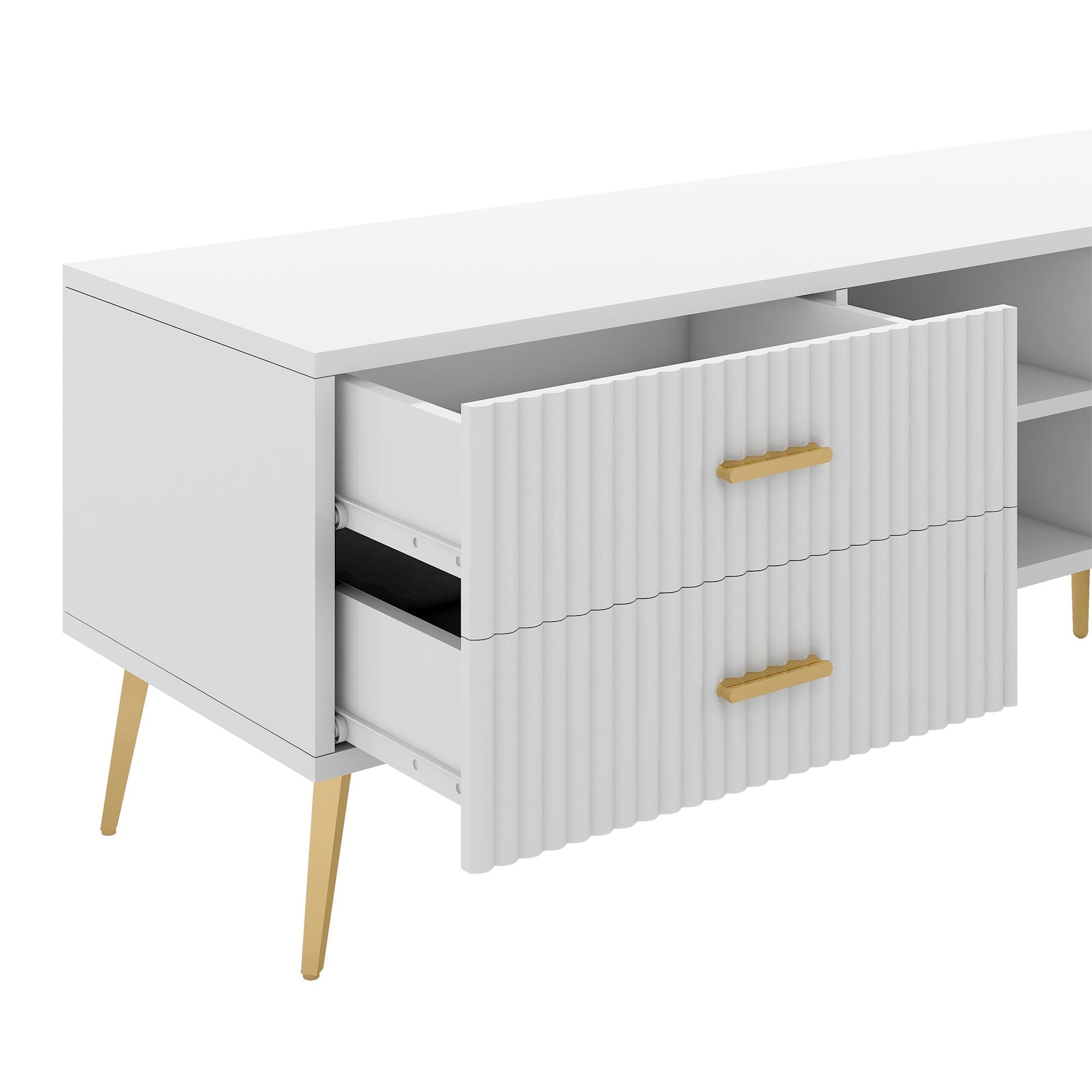 TV Stand for 75-inch TVs, Lowboard Entertainment Center with Storage, Modern White