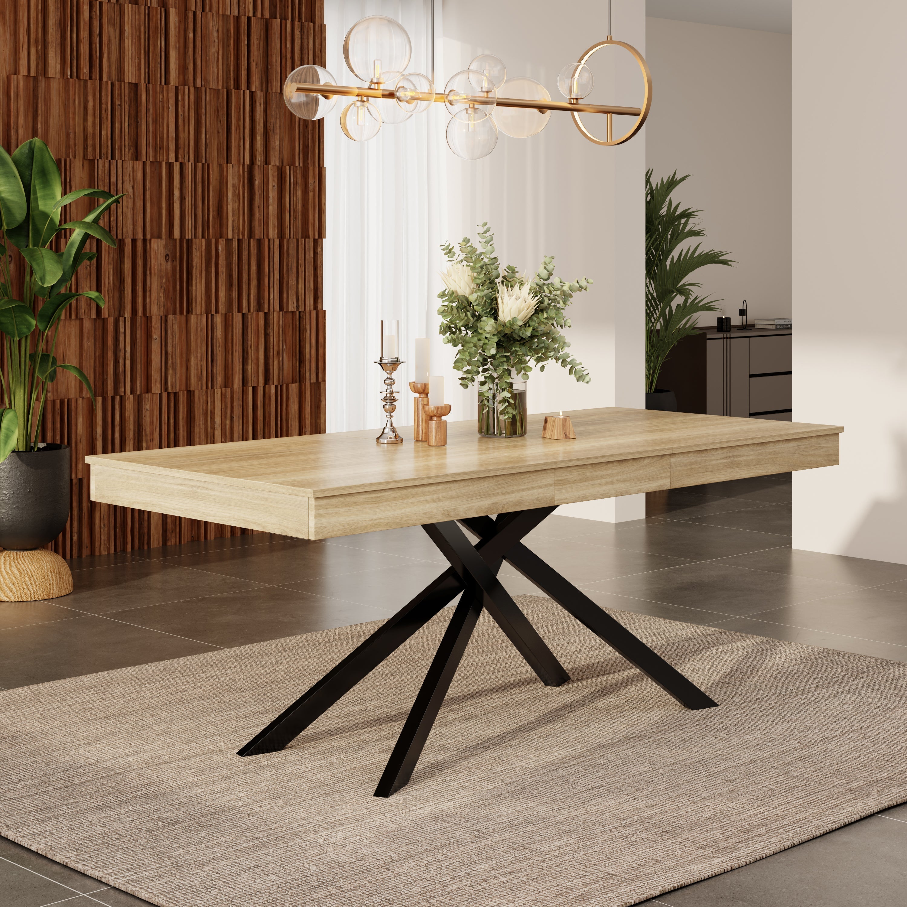 Extendable Dining Table 140/180x80cm 6-8 Person Metal Legs Oak Color