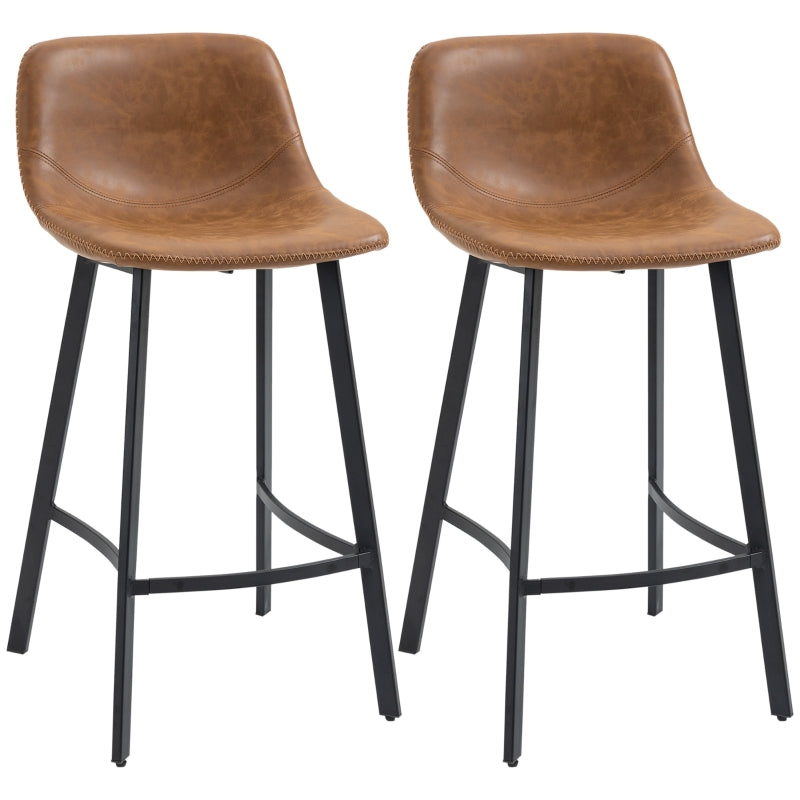 Bar Stools Set of 2, Kitchen Stools with Backrest, PU Leather, Brown