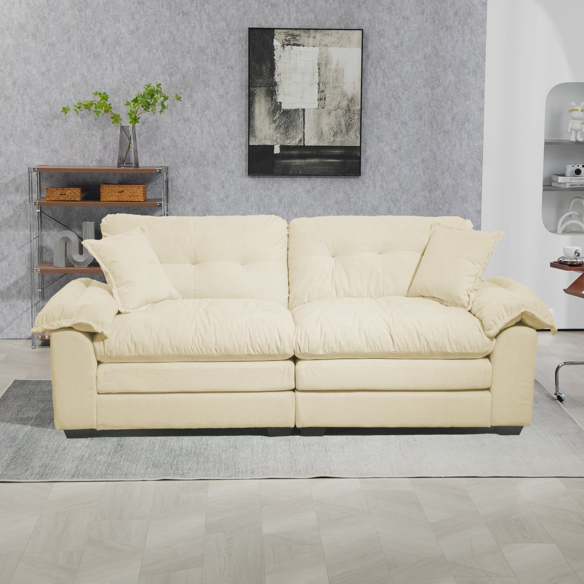 Two-Seater Sofa Deep 213cm Double Layer Cushions - Chenille
