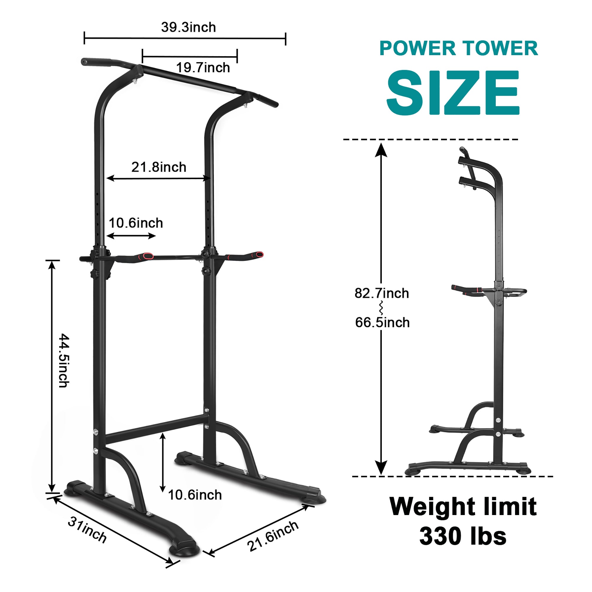 Sport Power Tower, Adjustable Dip Station & Pull Up Bar, 330lbs Capacity, Space-Saving Home