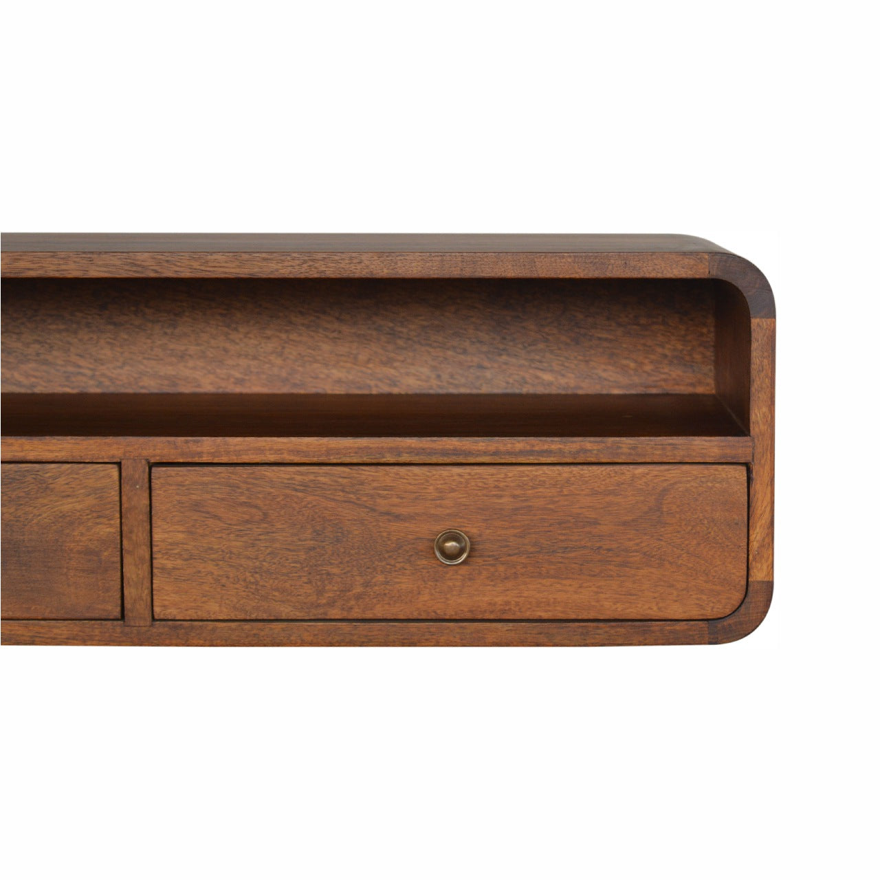 Solid Wood Floating Console, 2 Drawers 1 Shelf, Dark Brown Chestnut