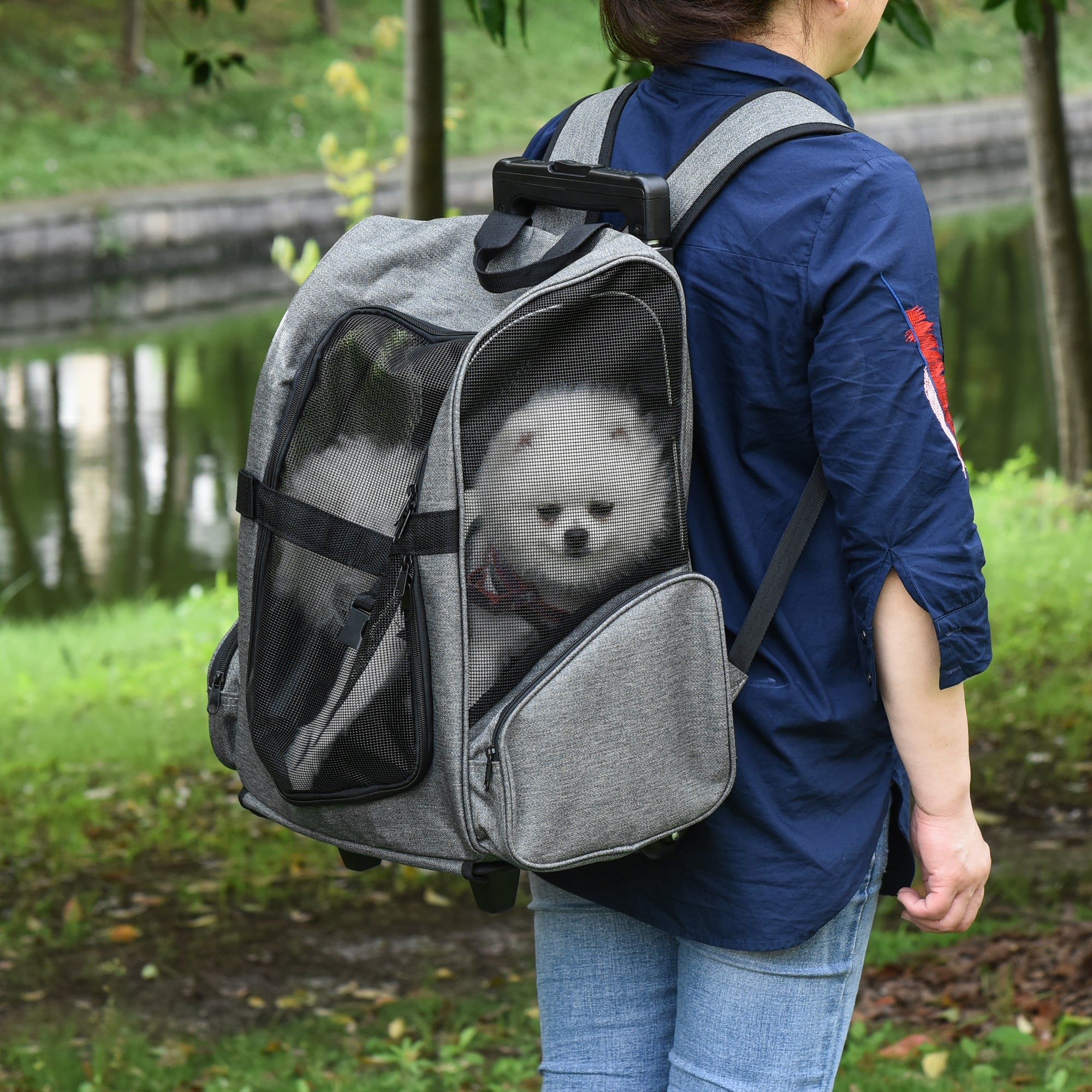 Dog Trolley 2-in-1 Carrier & Pet Backpack, Breathable, Oxford Fabric