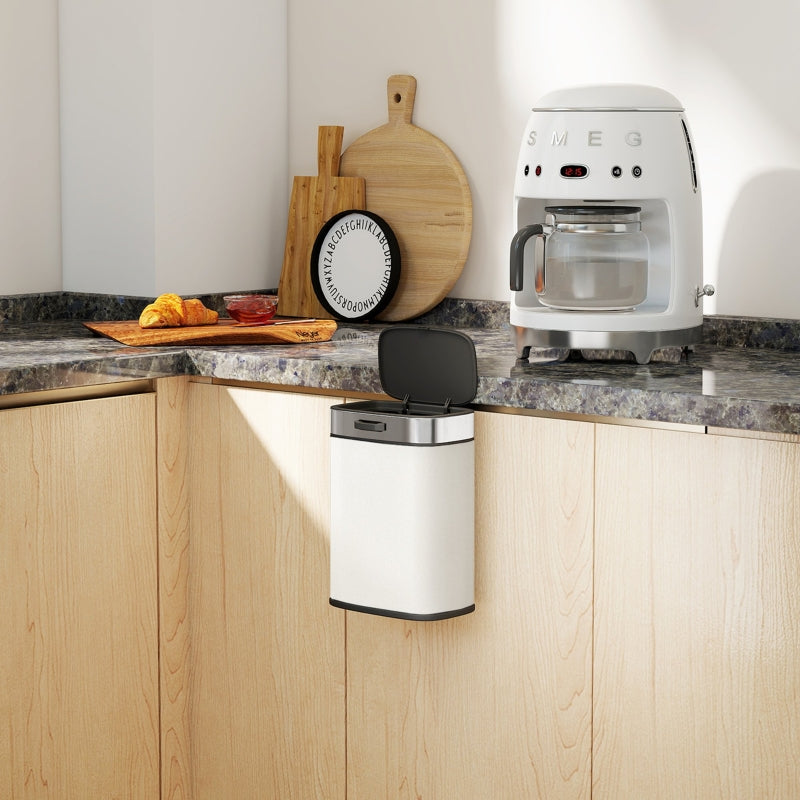 Waste Bin 5L Freestanding or Wall-Mounted Stainless Steel Cream White